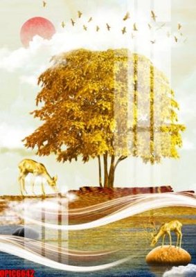 File tranh trang trí file tranh bộ decor in treo tường tráng gương OPIC6642 (file gốc)