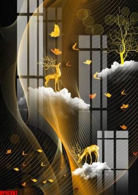 File gốc file tranh bộ decor in treo tường tráng gương OPIC987 (in lụa) tranh mã đáo