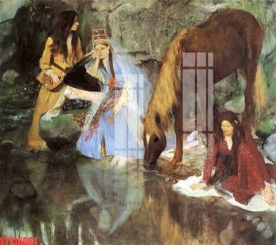 File gốc Tranh sơn dầu phương tây tổng hợp STS16064 (in lụa) tranh mã đáo