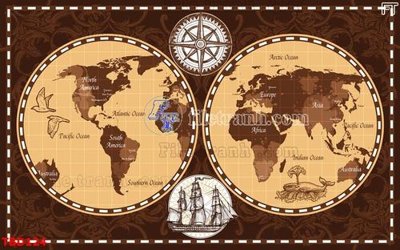 File tranh Tranh bản đồ thế giới TBD124 (bản gốc) in lụa 5D