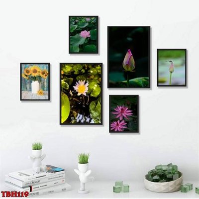 Ảnh gốc File tranh bộ 6 tấm hoa sen hoa hướng dương TBH119 (nét căng) in mica