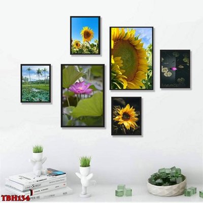 Hình ảnh file gốc File tranh bộ 6 tấm hoa sen hoa hướng dương TBH134 (chất lượng cao)