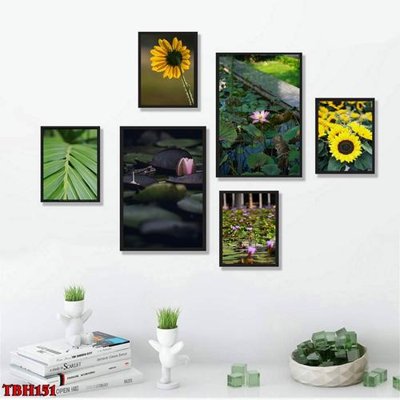 File in lụa File tranh bộ 6 tấm hoa sen hoa hướng dương TBH151 (tân cổ điển) File tranh bộ 6 tấm hoa sen hoa hướng dương TBH151