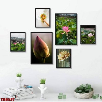 File tranh ảnh gốc File tranh bộ 6 tấm hoa sen hoa hướng dương TBH157 dùng cho in khổ lớn