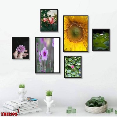 File ảnh File tranh bộ 6 tấm hoa sen hoa hướng dương TBH192 (gốc) in poster