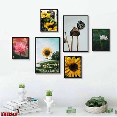Download file gốc File tranh bộ 6 tấm hoa sen hoa hướng dương TBH219 (in mica) 3D