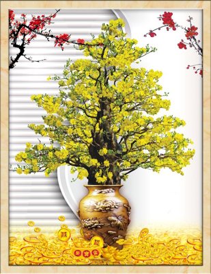 File tranh File tranh đứng lối vào TD2852 (bản gốc) in lụa dán tường