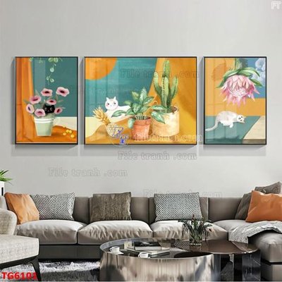Download file gốc File bộ tranh treo tráng gương TG6101 (in lụa) hoa lá