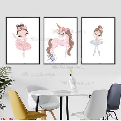 File gốc File tranh bộ in tráng gương hiện đại TK1135 (in lụa) tranh mã đáo