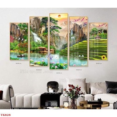 File tranh File tranh bộ in tráng gương hiện đại TK828 (bản gốc) in lụa dán tường