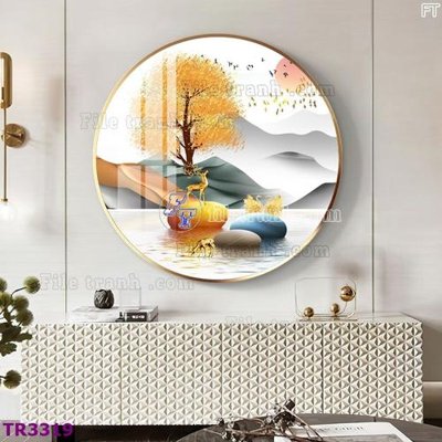 File tranh gốc in trần nhà File tranh tròn hiện đại TR3319 3D