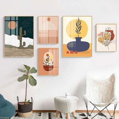 Hình ảnh file gốc in trần nhà File tranh treo 5 tấm tối giản Minimalist Art TT2096