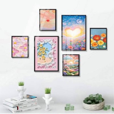 File tranh File tranh bộ 6 tấm hoa décor 5D TT25061 (bản gốc) treo quán cafe