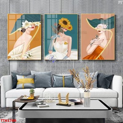 File gốc File bộ tranh treo tường decor TTK1786 (in lụa) hoa văn cổ điển