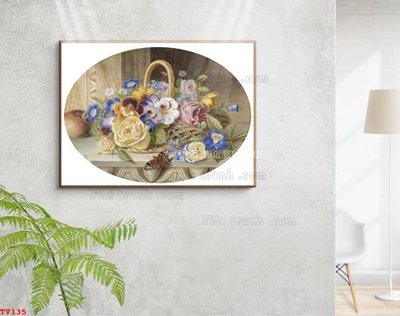 File tranh gốc in trần nhà Tranh tĩnh vật sơn dầu hoa châu âu TV135 3D