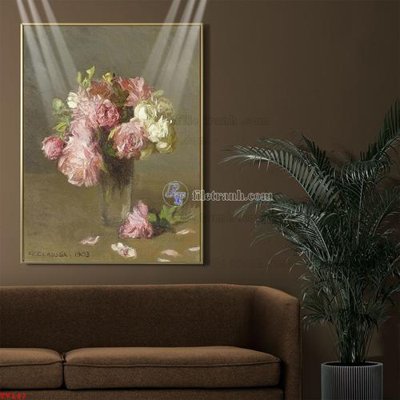 File gốc Tranh tĩnh vật sơn dầu hoa châu âu TV147 (in tráng gương) nghệ thuật