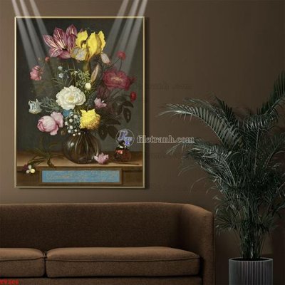 File tranh in trần 3D Tranh tĩnh vật sơn dầu hoa châu âu TV206 (ảnh gốc)