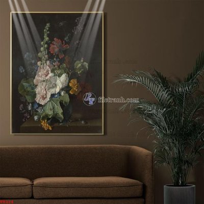 File tranh in trần Tranh tĩnh vật sơn dầu hoa châu âu TV214 (ảnh gốc siêu nét)
