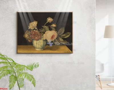 File gốc Tranh tĩnh vật sơn dầu hoa châu âu TV268 (in lụa) chi tiết cao