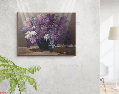 File tranh Tranh tĩnh vật sơn dầu hoa châu âu TV337 (bản gốc) in lụa 3D