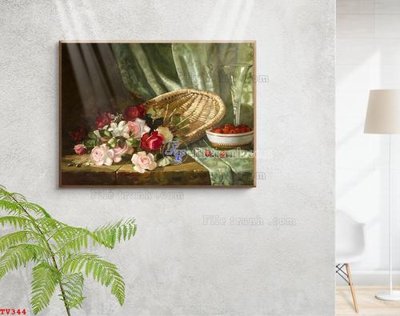 File tranh Tranh tĩnh vật sơn dầu hoa châu âu TV344 (gốc) in vải canvas
