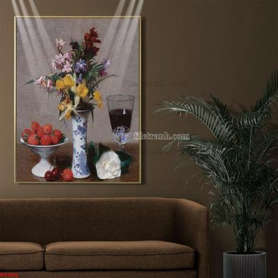 File in trần Tranh tĩnh vật sơn dầu hoa châu âu TV355 (bản gốc) đại dương