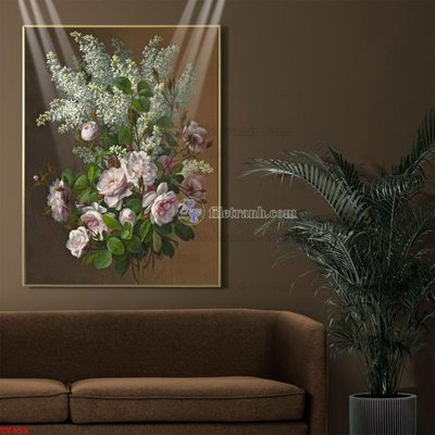 File in lụa Tranh tĩnh vật sơn dầu hoa châu âu TV358 (phong cảnh) Tranh tĩnh vật sơn dầu hoa châu âu TV358