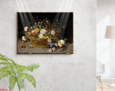 Download file gốc Tranh tĩnh vật sơn dầu hoa châu âu TV382 (in mica) 3D