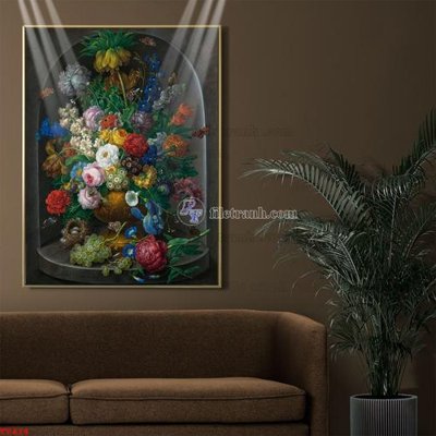 File in ấn Tranh tĩnh vật sơn dầu hoa châu âu TV414 chuyên nghiệp