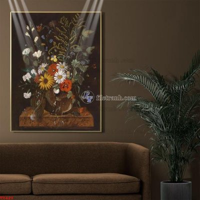 Ảnh mô tả file gốc in mica Tranh tĩnh vật sơn dầu hoa châu âu TV429