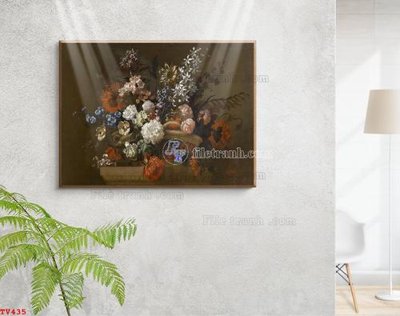 Download file gốc Tranh tĩnh vật sơn dầu hoa châu âu TV435 (in lụa) nghệ thuật