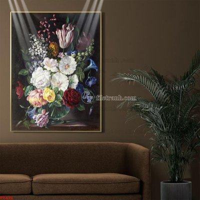 File gốc Tranh tĩnh vật sơn dầu hoa châu âu TV436 (in lụa) tranh mã đáo