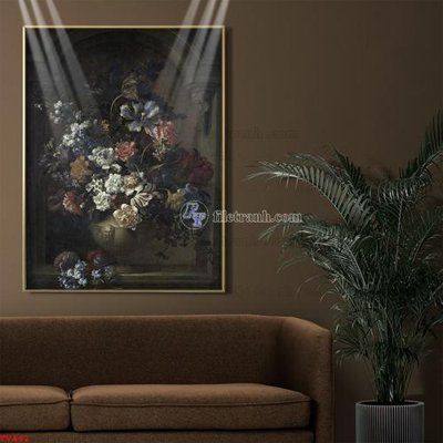 Tải file gốc in lụa Tranh tĩnh vật sơn dầu hoa châu âu TV442 siêu nét