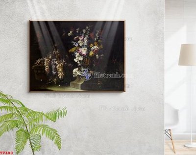 File tranh Tranh tĩnh vật sơn dầu hoa châu âu TV480 (ảnh gốc) in trần nhà