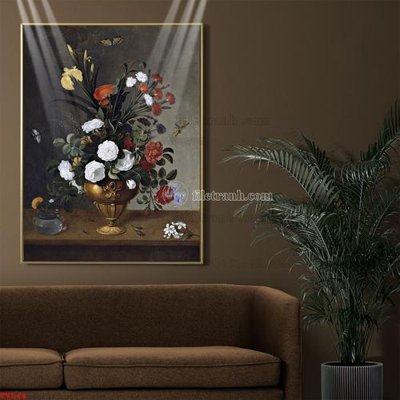 File tranh Tranh tĩnh vật sơn dầu hoa châu âu TV544 (bản gốc) treo tường