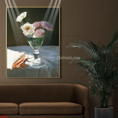 File in lụa Tranh tĩnh vật sơn dầu hoa châu âu TV564 (phong cảnh) Tranh tĩnh vật sơn dầu hoa châu âu TV564