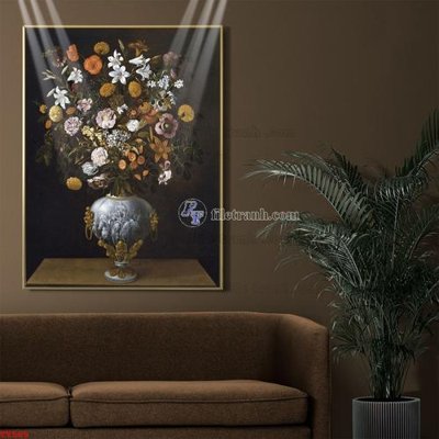 Ảnh gốc Tranh tĩnh vật sơn dầu hoa châu âu TV565 (nét căng) in mica