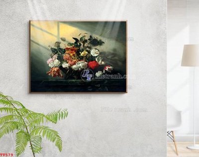 File gốc Tranh tĩnh vật sơn dầu hoa châu âu TV579 (cho in ấn) độc quyền