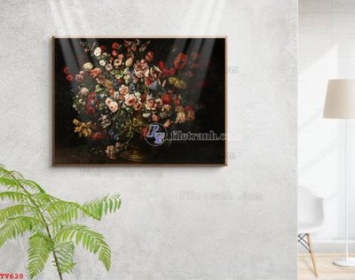 File tranh quảng cáo Tranh tĩnh vật sơn dầu hoa châu âu TV620 (file gốc) chuyên nghiệp