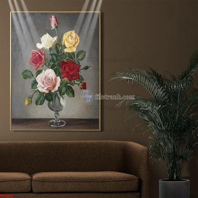 Hình ảnh file gốc Tranh tĩnh vật sơn dầu hoa châu âu TV650 cho in UV