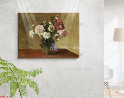 File gốc Tranh tĩnh vật sơn dầu hoa châu âu TV675 (trang trí) cho phòng khách