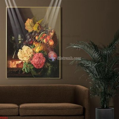 Download file Tranh tĩnh vật sơn dầu hoa châu âu TV681 (gốc) in mica đèn LED