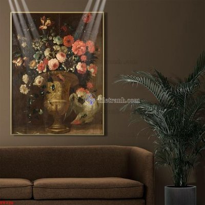 File in trần Tranh tĩnh vật sơn dầu hoa châu âu TV736 (bản gốc) đại dương