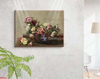 File tranh Tranh tĩnh vật sơn dầu hoa châu âu TV793 (ảnh gốc) chi tiết rõ ràng