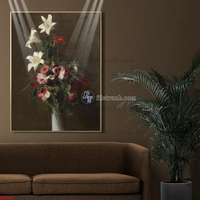 File in lụa Tranh tĩnh vật sơn dầu hoa châu âu TV796 (phong cảnh) Tranh tĩnh vật sơn dầu hoa châu âu TV796