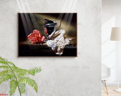 File gốc Tranh tĩnh vật sơn dầu hoa châu âu TV797 (in lụa) trang trí tường