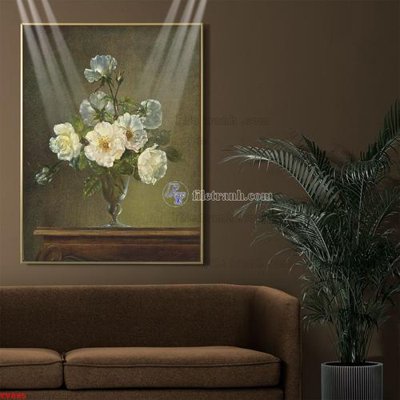 File gốc Tranh tĩnh vật sơn dầu hoa châu âu TV885 (in tráng gương) sang trọng