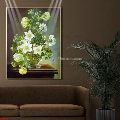 File tranh Tranh tĩnh vật sơn dầu hoa châu âu TV888 (bản gốc) treo quán cafe