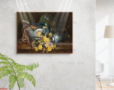 File tranh Tranh tĩnh vật sơn dầu hoa châu âu TV928 (gốc) in film