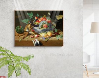 Download file gốc Tranh tĩnh vật sơn dầu hoa châu âu TV952 (in mica) logo